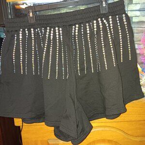 Womens plus "SEW IN LOVE" Diva sparkle Black Shorts SEXY!!! NWT!*READ*